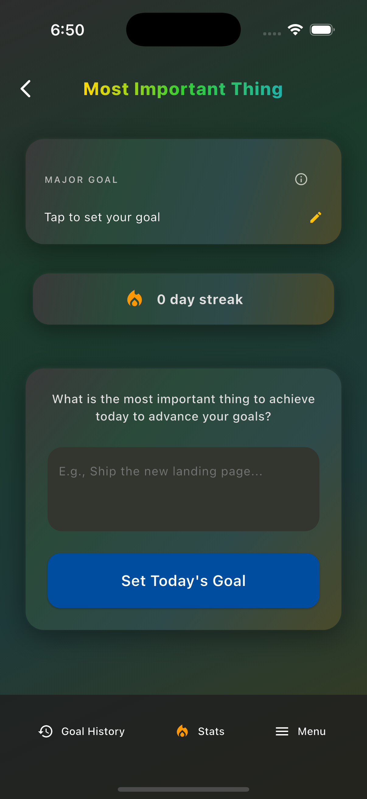 Most Important Thing App - Dark Mode